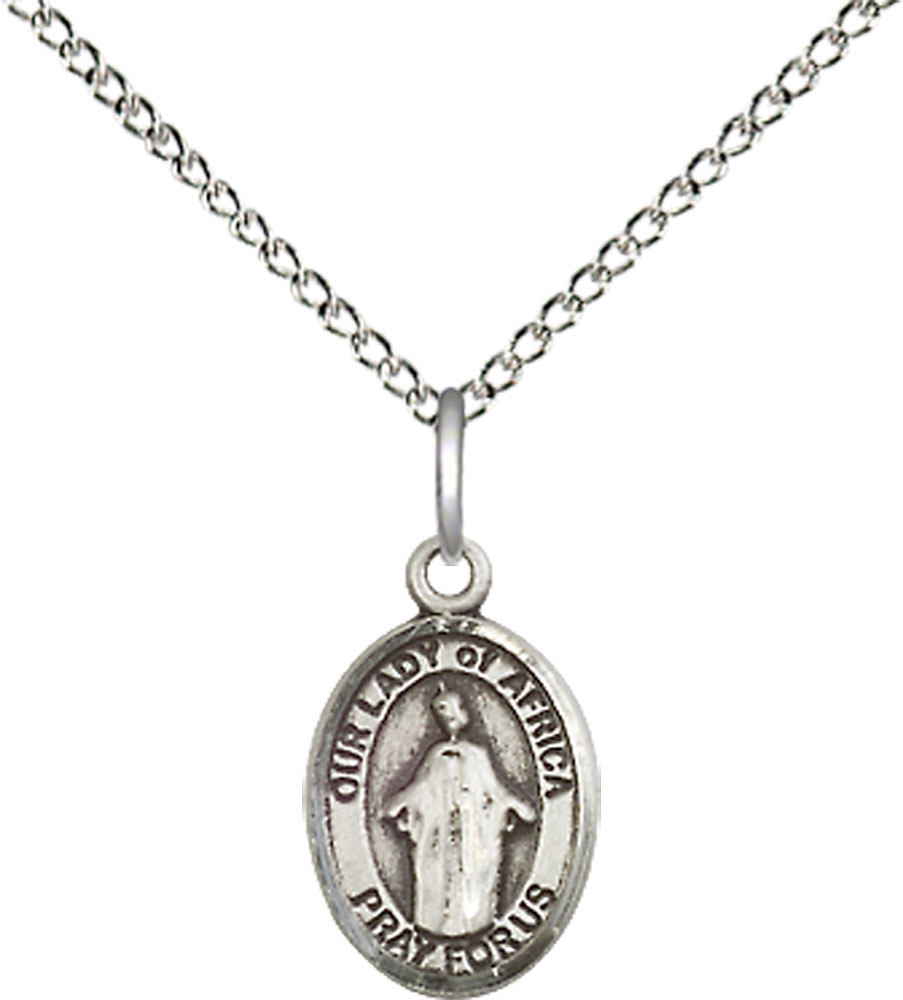 Sterling Silver Our Lady of Africa Pendant on a 18 inch Sterling Silver Light Curb chain