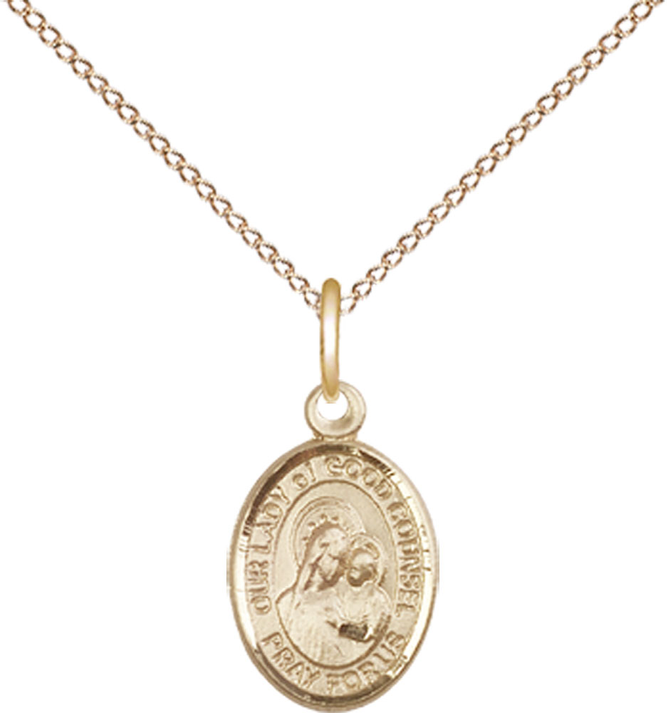 14kt Gold Filled Our Lady of Good Counsel Pendant on a 18 inch Gold Filled Light Curb chain