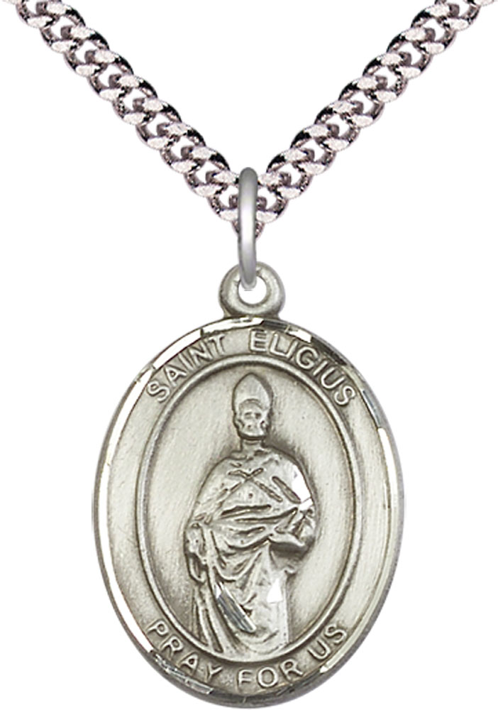 Sterling Silver Saint Eligius Pendant on a 24 inch Light Rhodium Heavy Curb chain