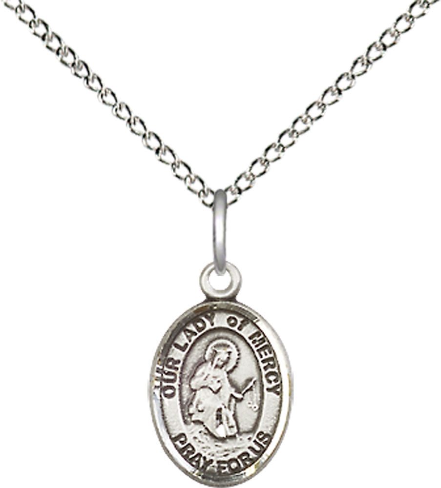 Sterling Silver Our Lady of Mercy Pendant on a 18 inch Sterling Silver Light Curb chain