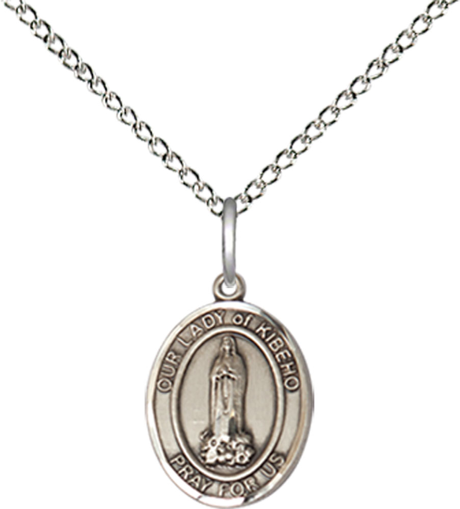 Sterling Silver Our Lady of Kibeho Pendant on a 18 inch Sterling Silver Light Curb chain