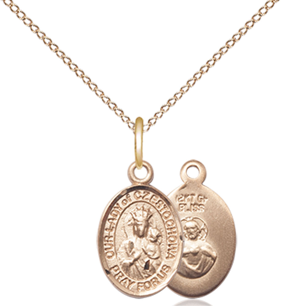 14kt Gold Filled Our Lady of Czestochowa Pendant on a 18 inch Gold Filled Light Curb chain