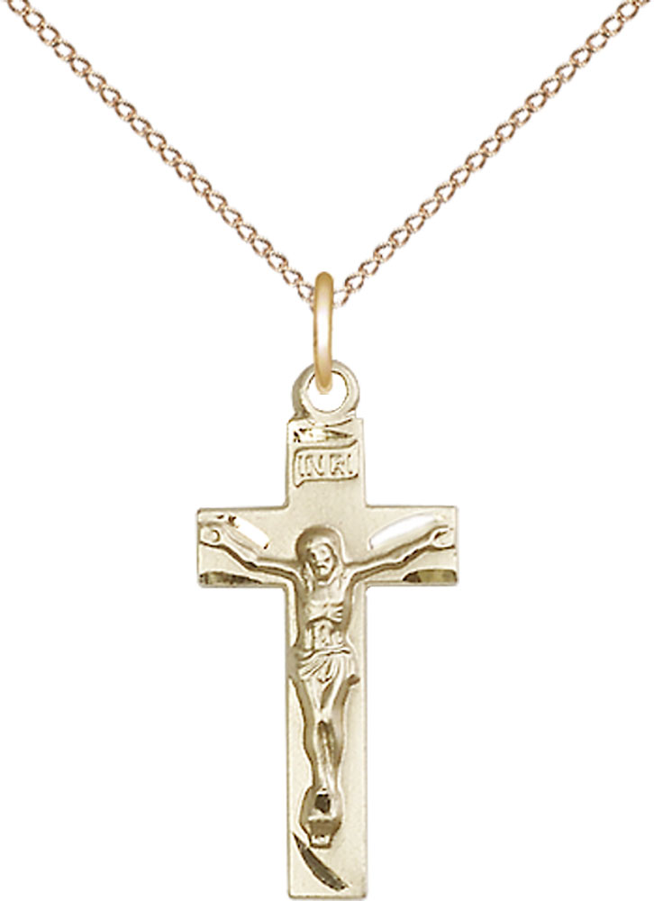 14kt Gold Filled Crucifix Pendant on a 18 inch Gold Filled Light Curb chain
