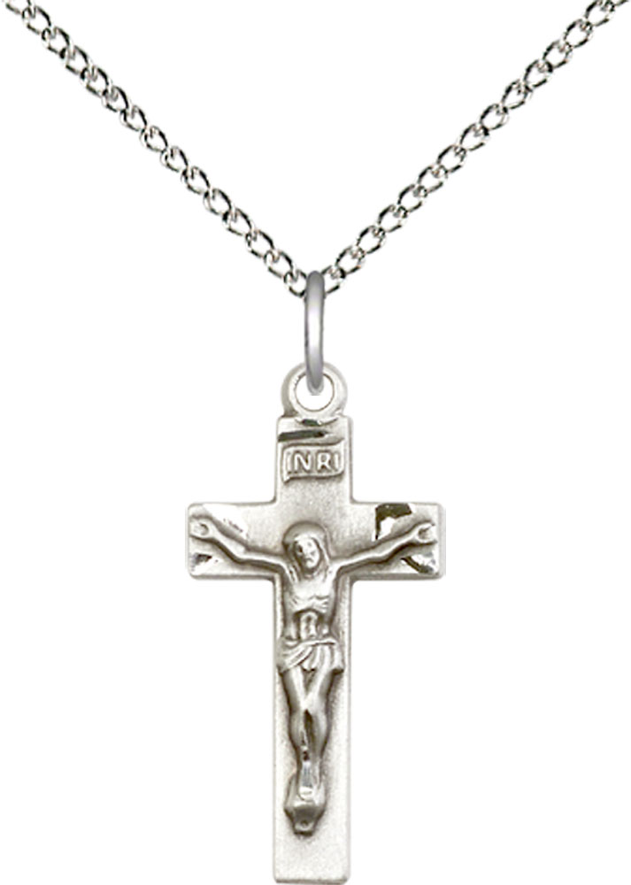 Sterling Silver Crucifix Pendant on a 18 inch Sterling Silver Light Curb chain
