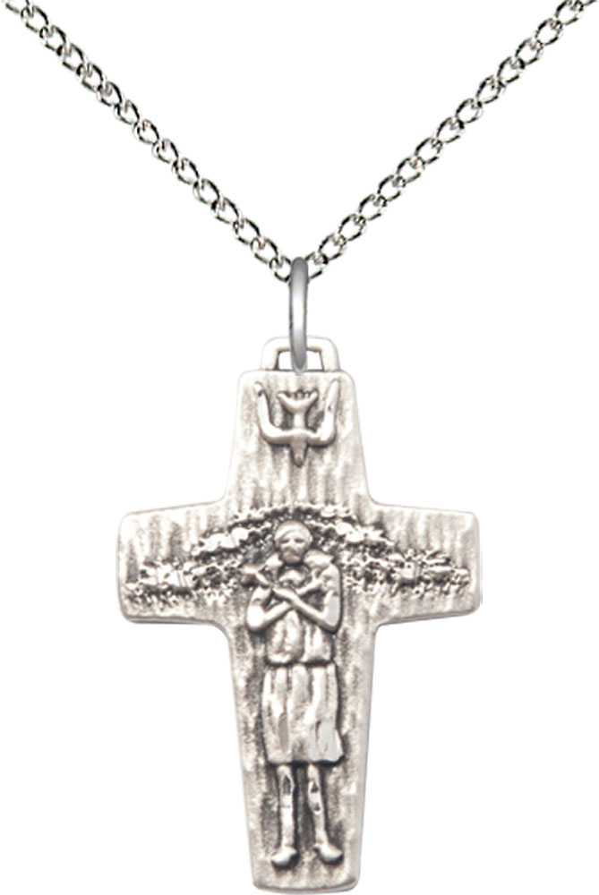 Sterling Silver Papal Crucifix Pendant on a 18 inch Sterling Silver Light Curb chain
