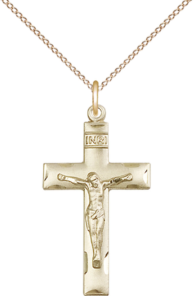 14kt Gold Filled Crucifix Pendant on a 18 inch Gold Filled Light Curb chain