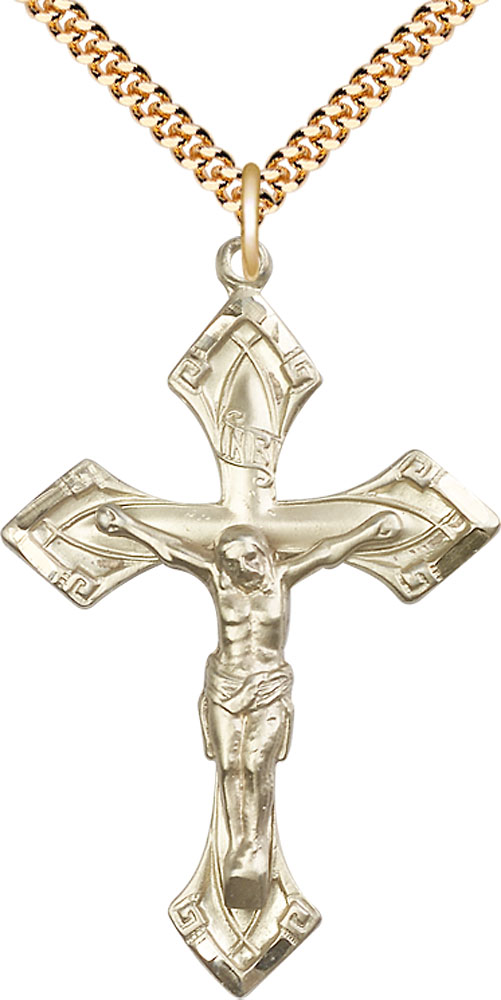 14kt Gold Filled Crucifix Pendant on a 24 inch Gold Plate Heavy Curb chain