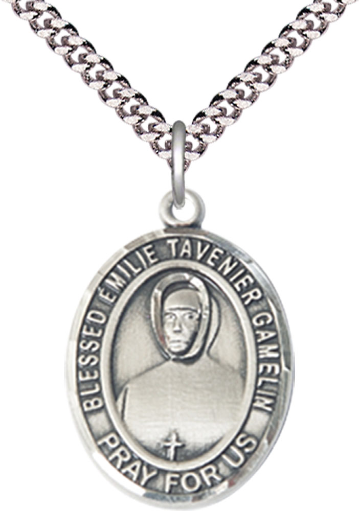 Sterling Silver Blessed Emilie Tavernier Gamelin Pendant on a 24 inch Light Rhodium Heavy Curb chain