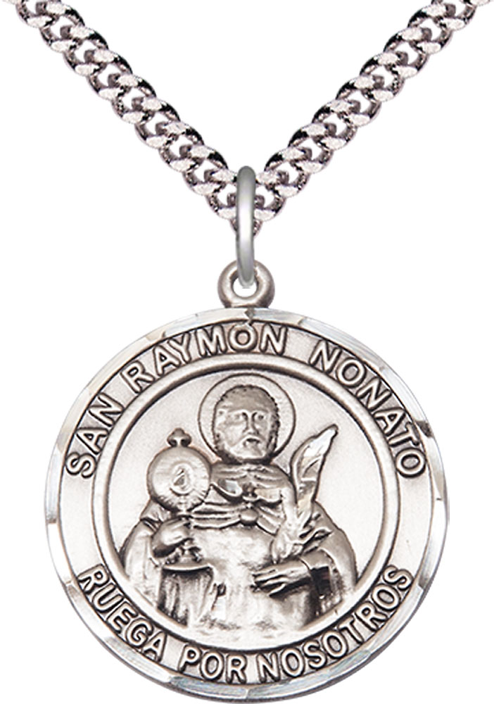 Sterling Silver San Raymon Nonato Pendant on a 24 inch Light Rhodium Heavy Curb chain