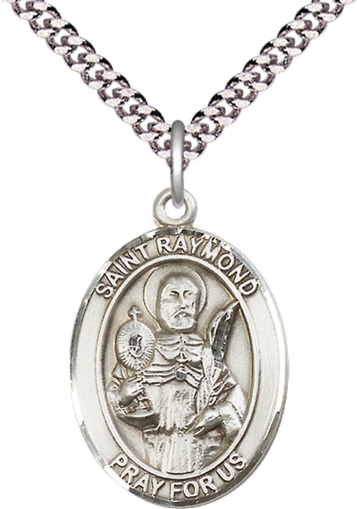 Sterling Silver Saint Raymond Nonnatus Pendant on a 24 inch Light Rhodium Heavy Curb chain
