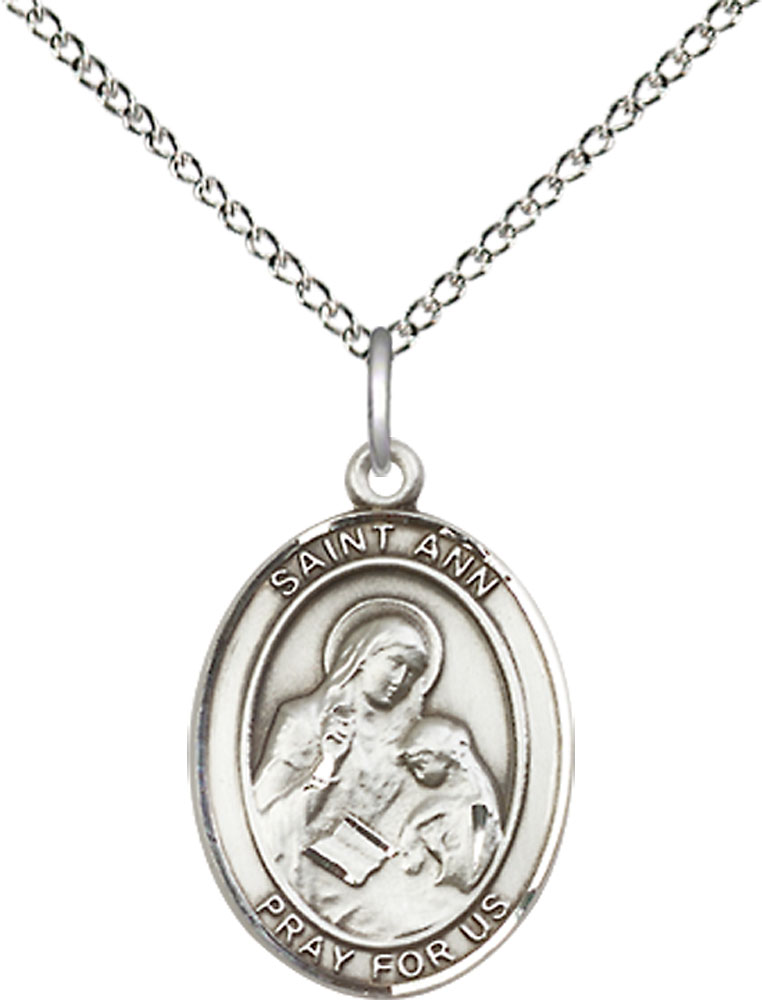 Sterling Silver Saint Ann Pendant on a 18 inch Sterling Silver Light Curb chain