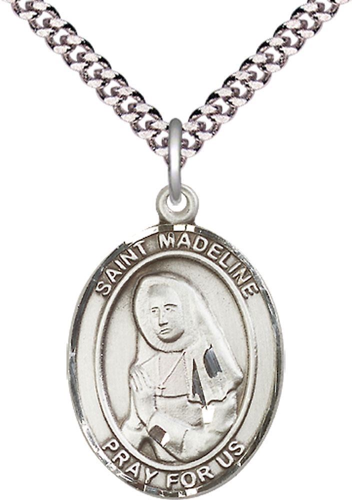 Sterling Silver Saint Madeline Sophie Barat Pendant on a 24 inch Light Rhodium Heavy Curb chain