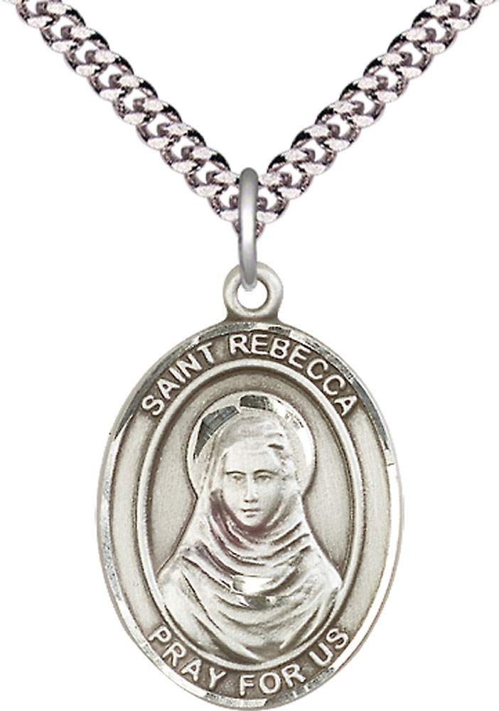 Sterling Silver Saint Rebecca Pendant on a 24 inch Light Rhodium Heavy Curb chain