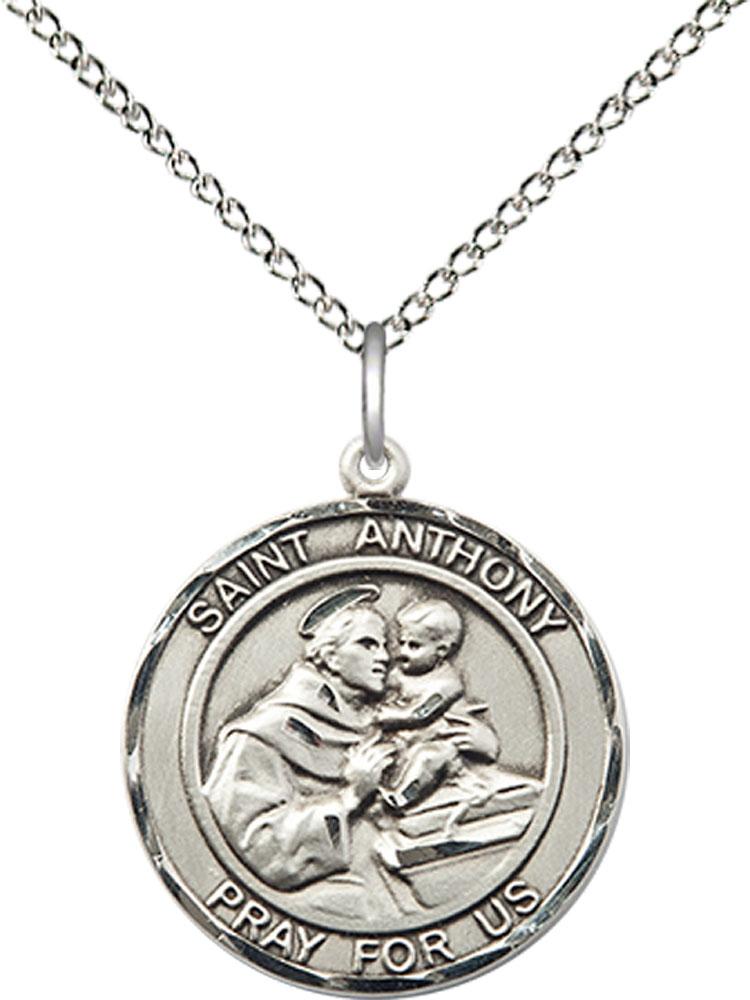 Sterling Silver Saint Anthony Pendant on a 18 inch Sterling Silver Light Curb chain