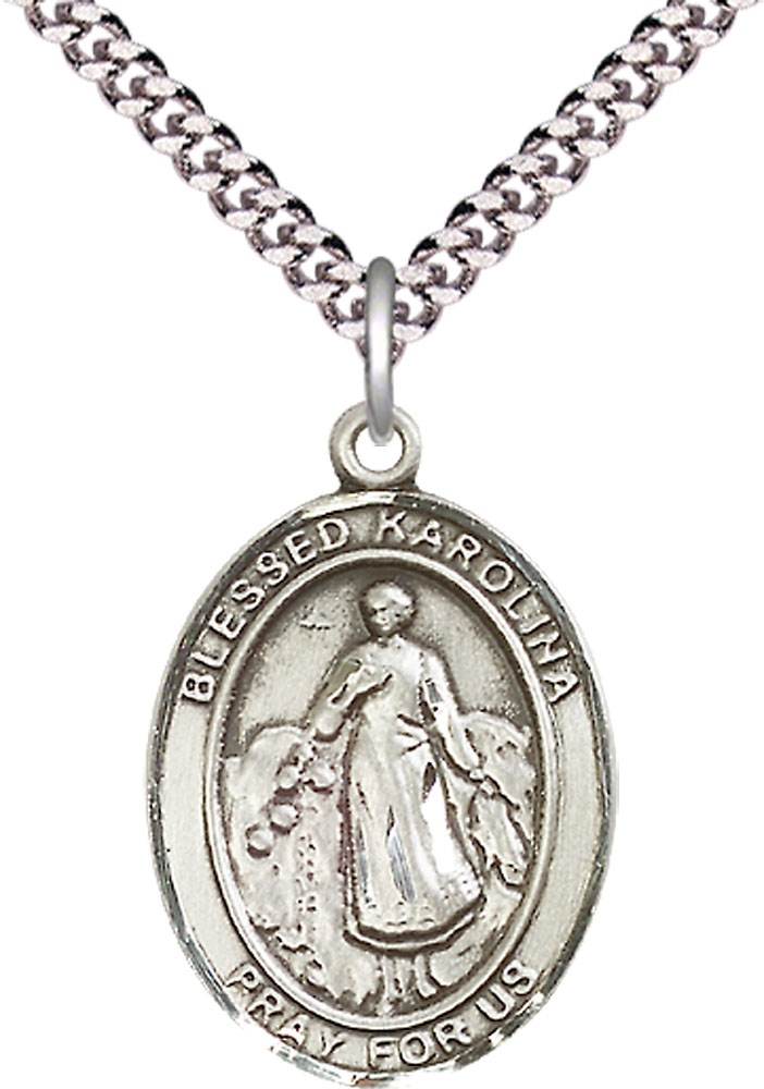 Sterling Silver Blessed Karolina Kozkowna Pendant on a 24 inch Light Rhodium Heavy Curb chain