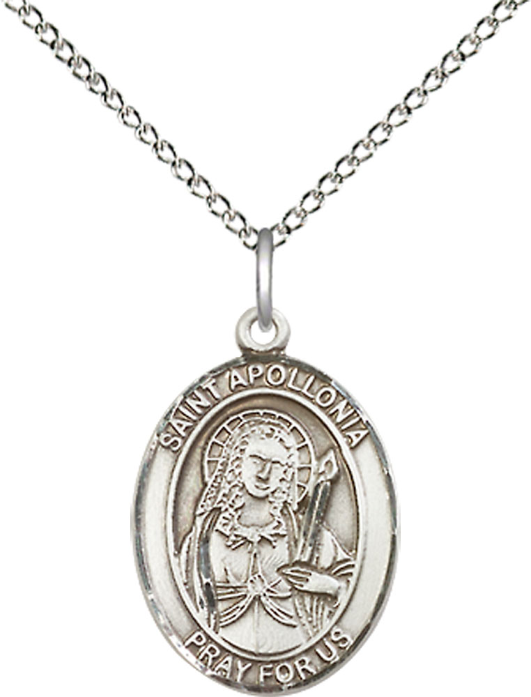 Sterling Silver Saint Apollonia Pendant on a 18 inch Sterling Silver Light Curb chain