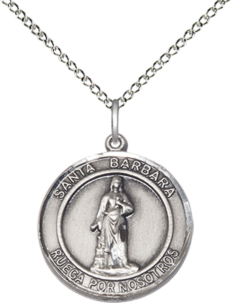 Sterling Silver Santa Barbara Pendant on a 18 inch Sterling Silver Light Curb chain
