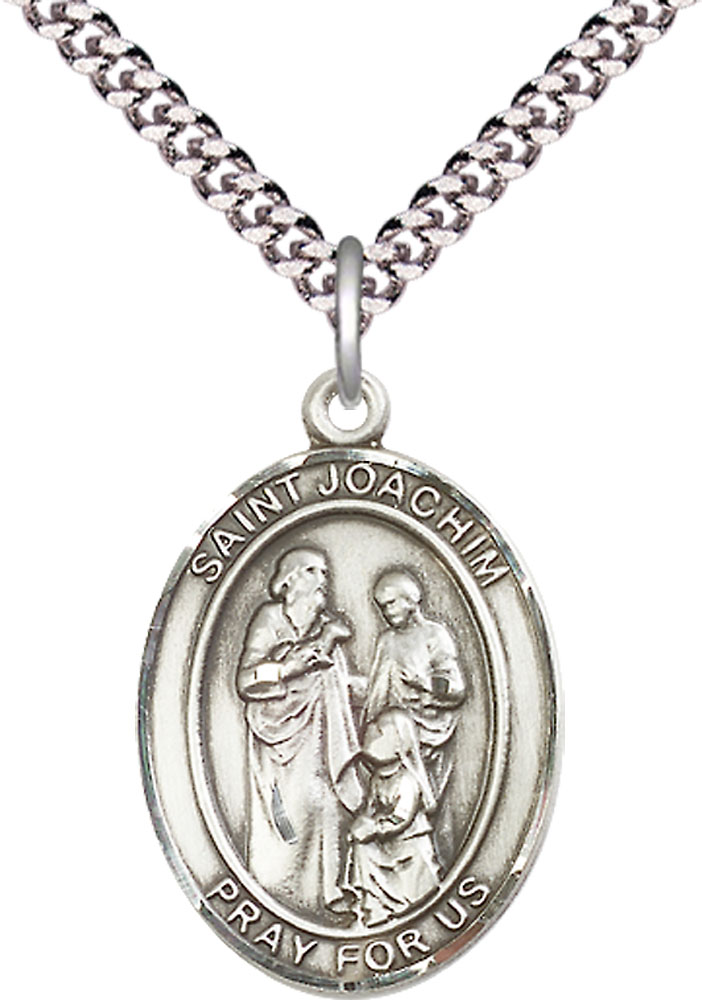 Sterling Silver Saint Joachim Pendant on a 24 inch Light Rhodium Heavy Curb chain