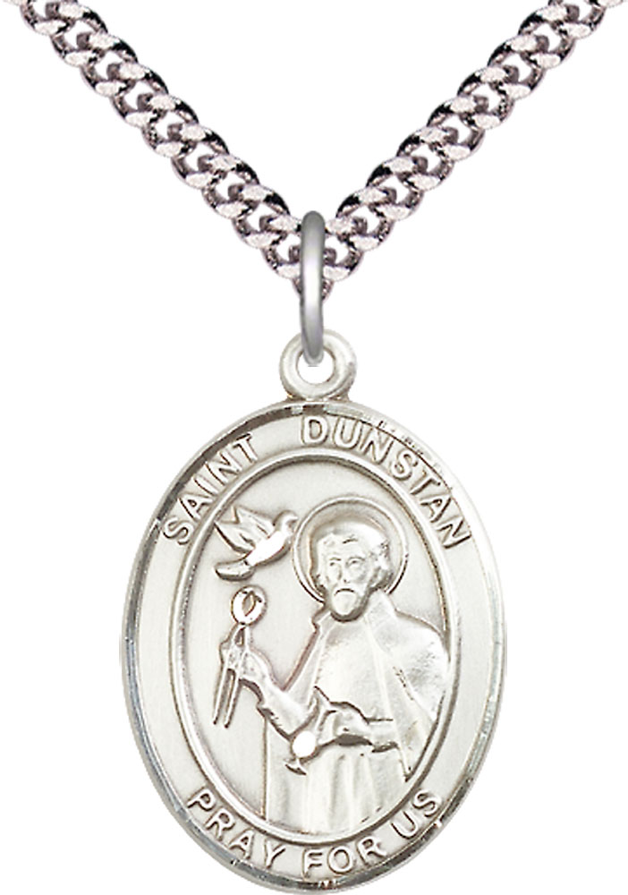 Sterling Silver Saint Dunstan Pendant on a 24 inch Light Rhodium Heavy Curb chain