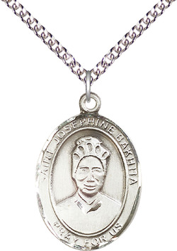 Sterling Silver Saint Josephine Bakhita Pendant on a 24 inch Light Rhodium Heavy Curb chain