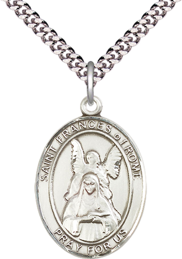 Sterling Silver Saint Frances of Rome Pendant on a 24 inch Light Rhodium Heavy Curb chain