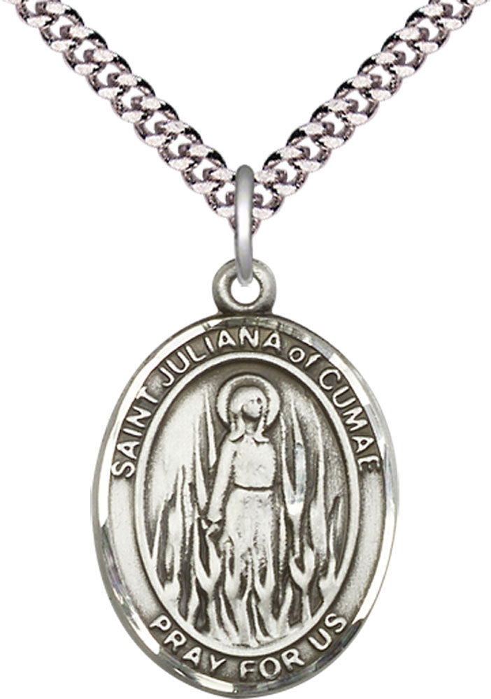 Sterling Silver Saint Juliana Pendant on a 24 inch Light Rhodium Heavy Curb chain