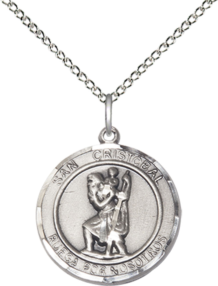 Sterling Silver San Cristobal Pendant on a 18 inch Sterling Silver Light Curb chain