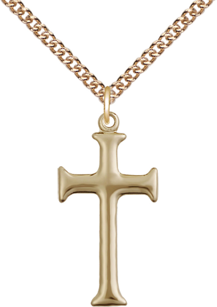 14kt Gold Filled Cross Pendant on a 24 inch Gold Filled Heavy Curb chain