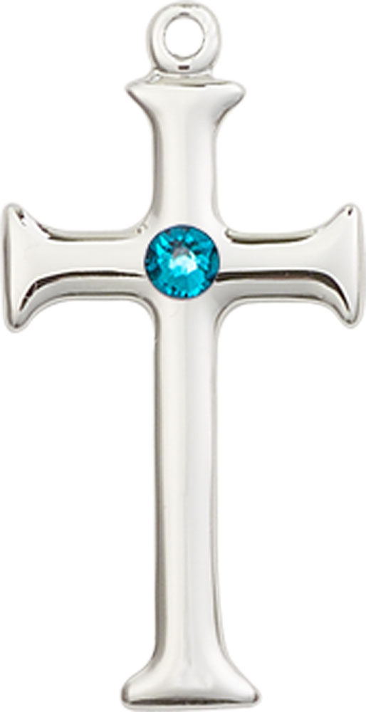 Sterling Silver Cross Medal with a 3mm Zircon Swarovski stone