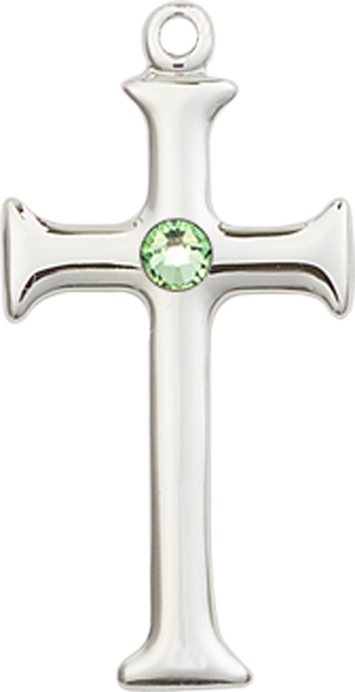 Sterling Silver Cross Medal with a 3mm Peridot Swarovski stone
