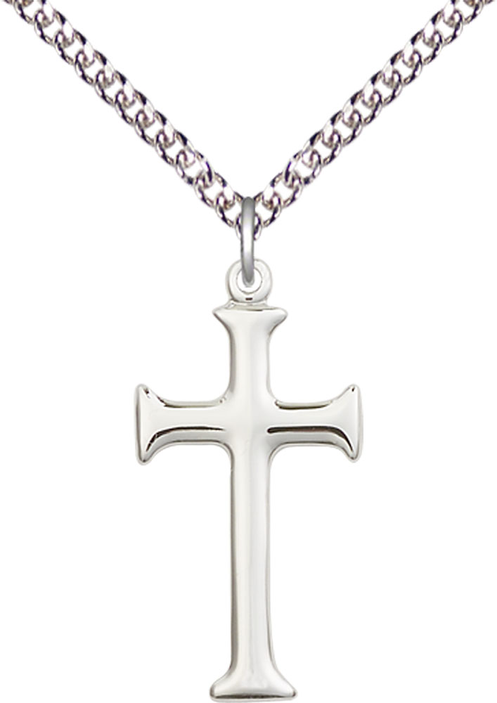 Sterling Silver Cross Pendant on a 24 inch Sterling Silver Heavy Curb chain