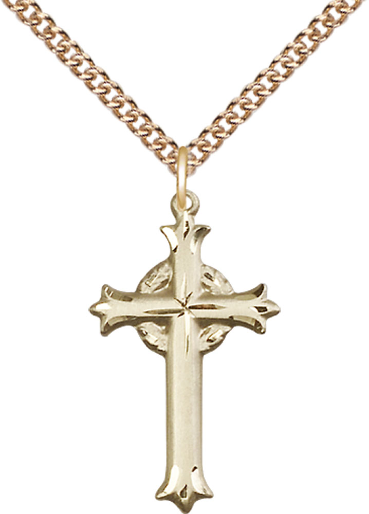14kt Gold Filled Cross Pendant on a 24 inch Gold Filled Heavy Curb chain