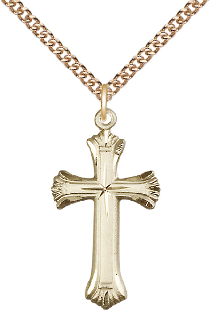 14kt Gold Filled Cross Pendant on a 24 inch Gold Filled Heavy Curb chain