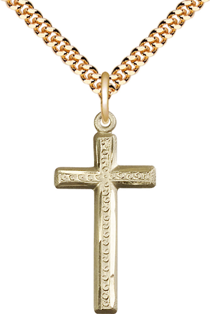 14kt Gold Filled Cross Pendant on a 24 inch Gold Plate Heavy Curb chain