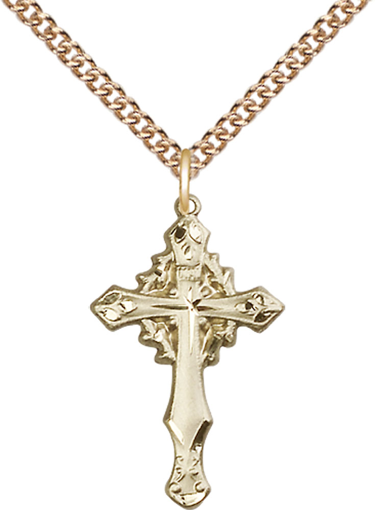 14kt Gold Filled Cross Pendant on a 24 inch Gold Filled Heavy Curb chain