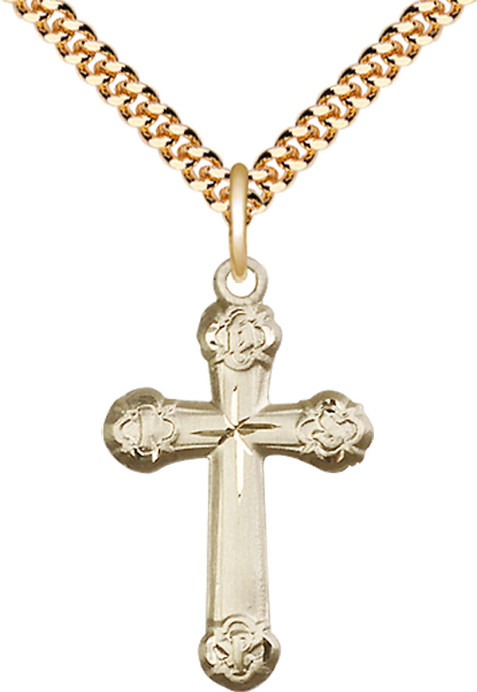14kt Gold Filled Cross Pendant on a 24 inch Gold Plate Heavy Curb chain