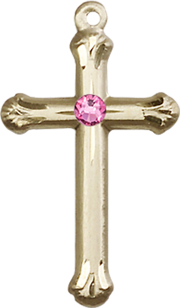 14kt Gold Filled Cross Medal with a 3mm Rose Swarovski stone