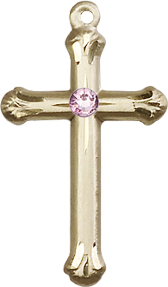14kt Gold Filled Cross Medal with a 3mm Light Amethyst Swarovski stone