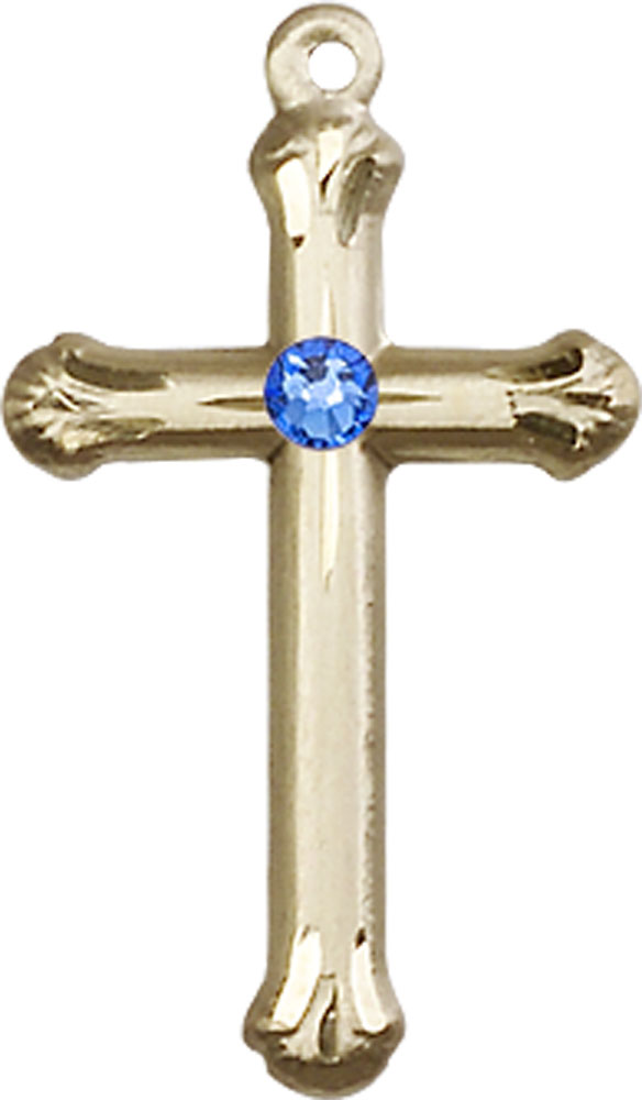 14kt Gold Filled Cross Medal with a 3mm Sapphire Swarovski stone