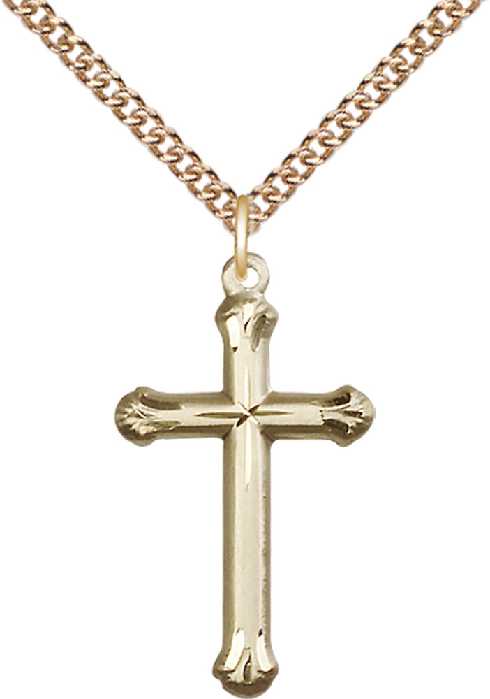 14kt Gold Filled Cross Pendant on a 24 inch Gold Filled Heavy Curb chain
