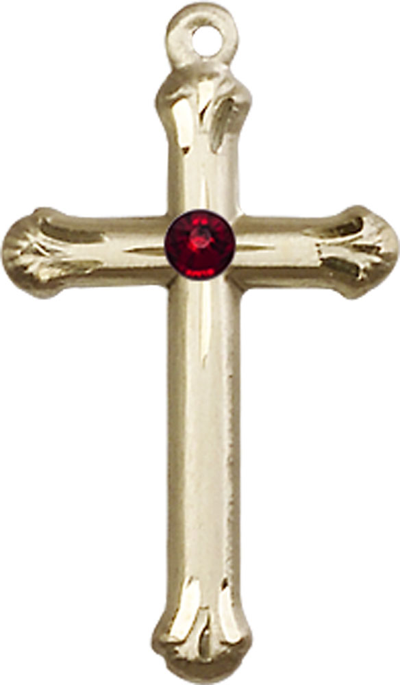 14kt Gold Cross Medal with a 3mm Garnet Swarovski stone