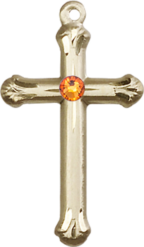 14kt Gold Cross Medal with a 3mm Topaz Swarovski stone