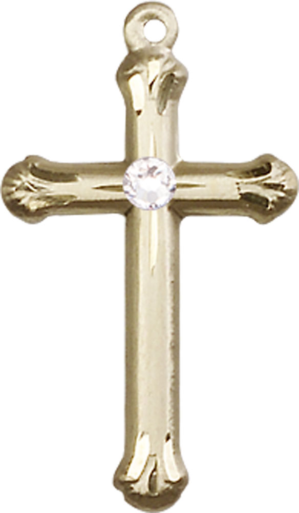 14kt Gold Cross Medal with a 3mm Crystal Swarovski stone