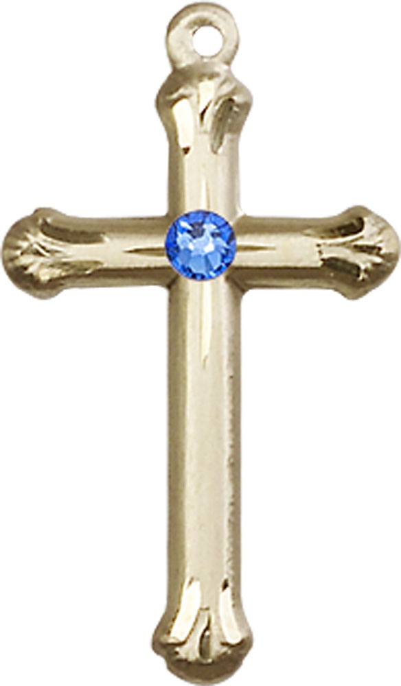 14kt Gold Cross Medal with a 3mm Sapphire Swarovski stone