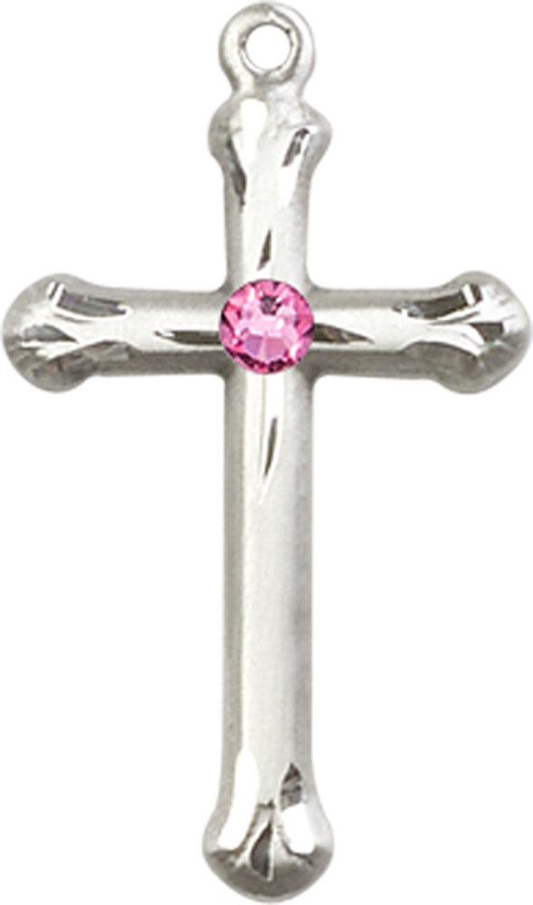 Sterling Silver Cross Medal with a 3mm Rose Swarovski stone