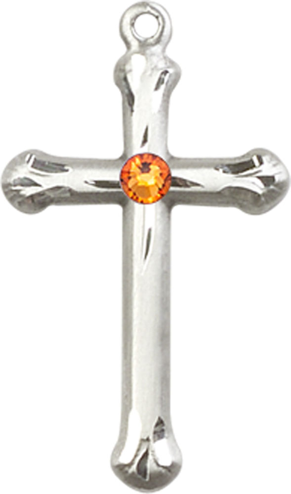 Sterling Silver Cross Medal with a 3mm Topaz Swarovski stone