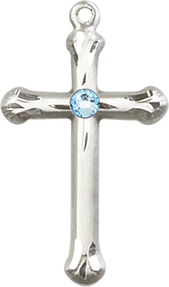 Sterling Silver Cross Medal with a 3mm Aqua Swarovski stone