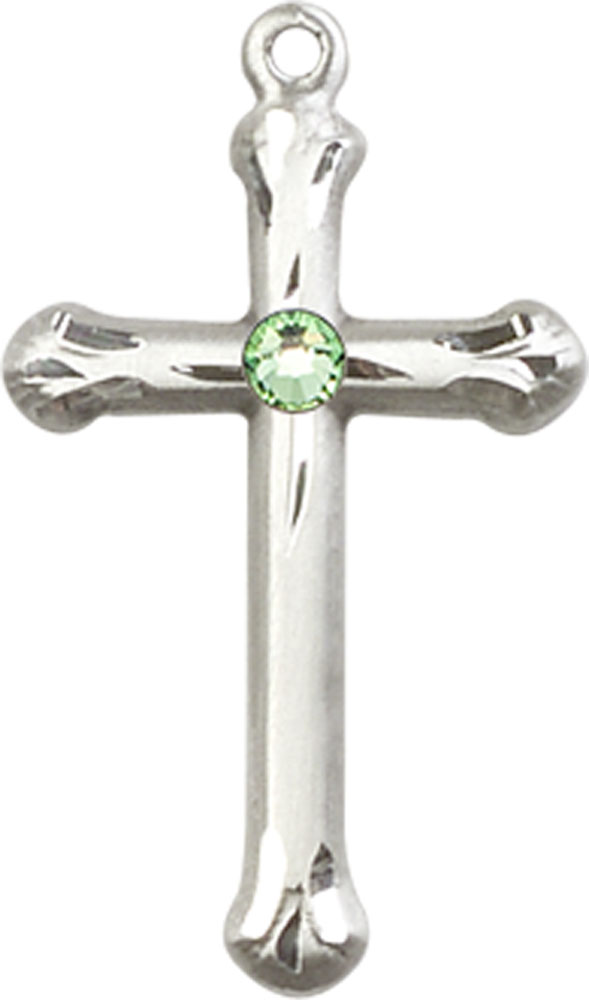 Sterling Silver Cross Medal with a 3mm Peridot Swarovski stone