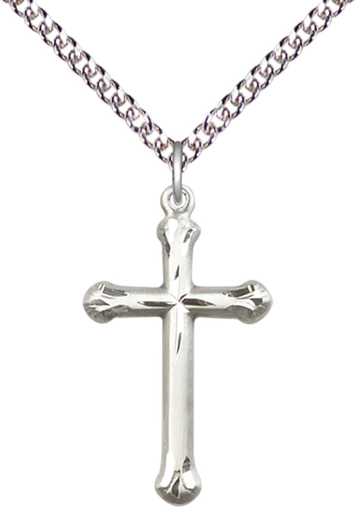 Sterling Silver Cross Pendant on a 24 inch Sterling Silver Heavy Curb chain