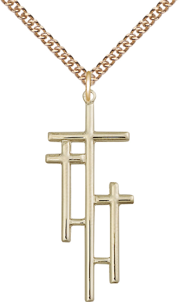 14kt Gold Filled Cross Pendant on a 24 inch Gold Filled Heavy Curb chain